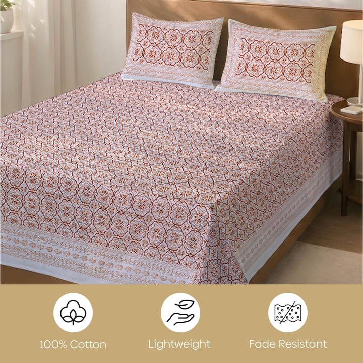 Noor Rani Pure Cotton King Size Flat Bedsheet - 186 Tc Orange