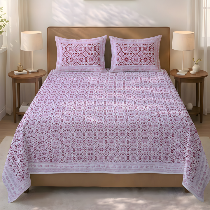 Noor Rani Pure Cotton King Size Flat Bedsheet - 186 Tc Pink