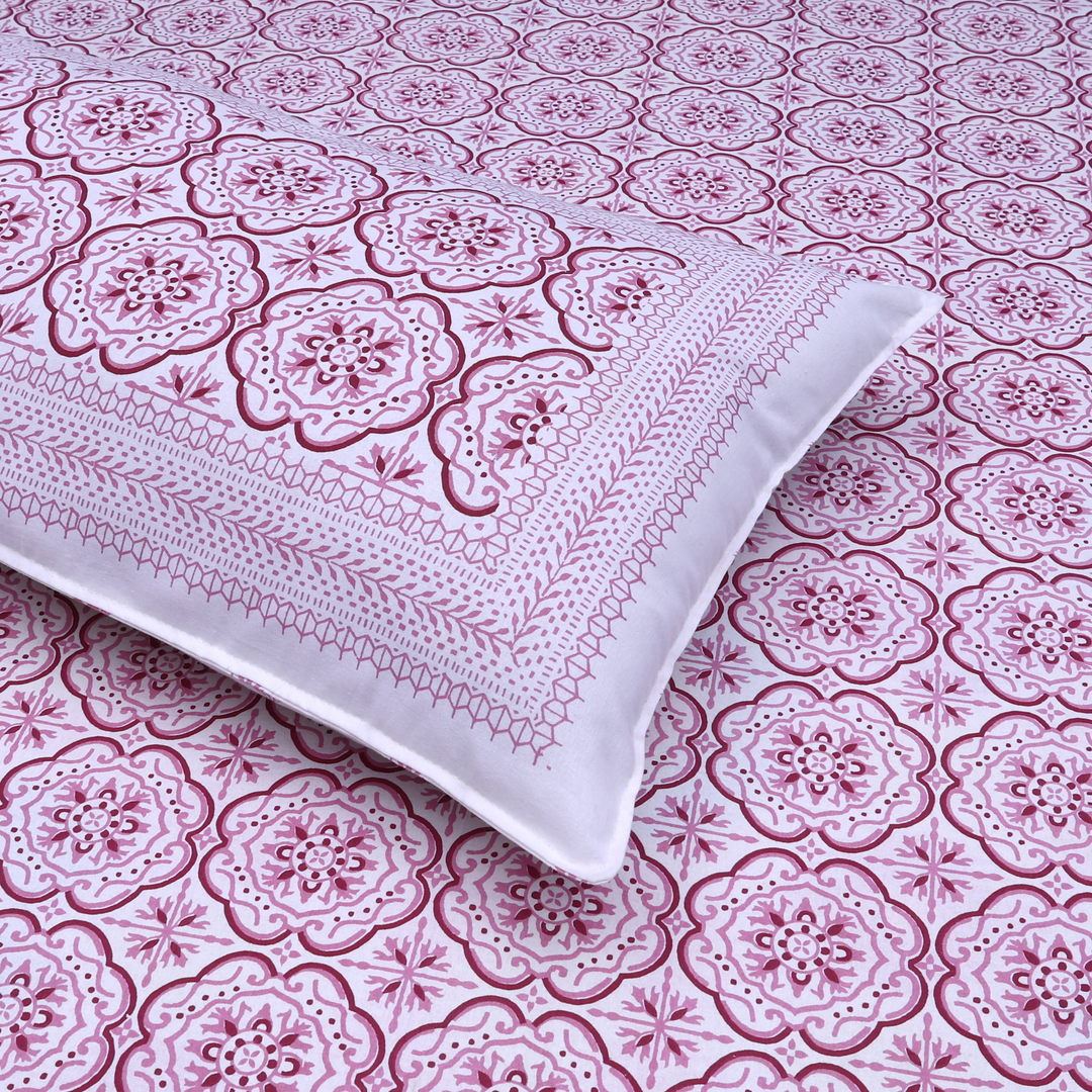 Noor Rani Pure Cotton King Size Flat Bedsheet - 186 Tc Pink