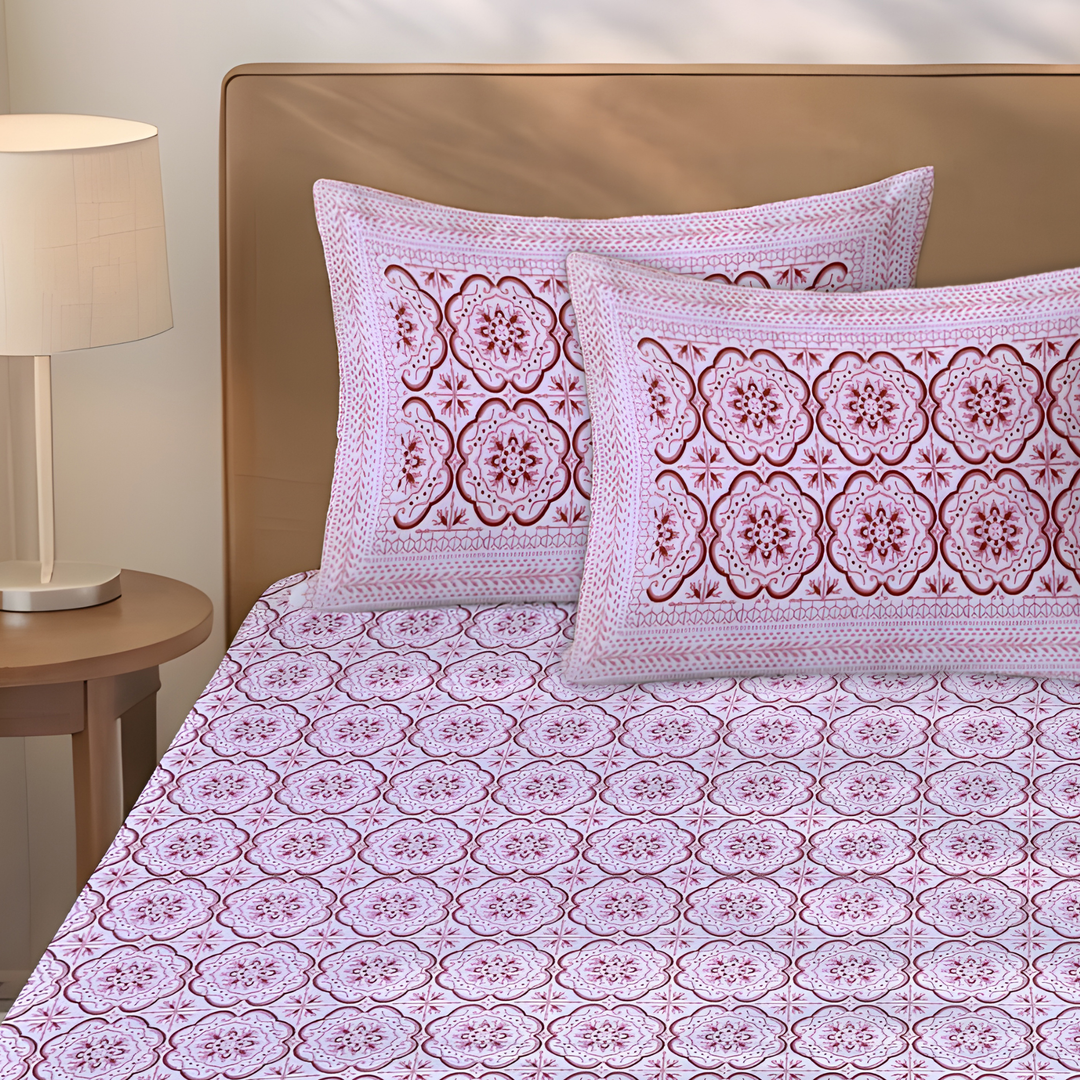 Noor Rani Pure Cotton King Size Flat Bedsheet - 186 Tc Pink