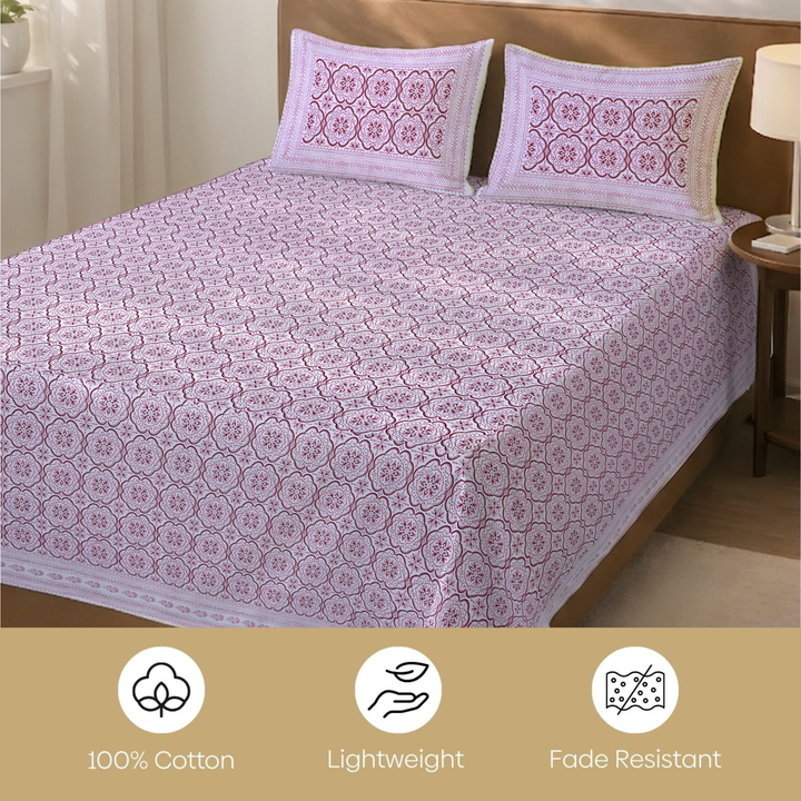 Noor Rani Pure Cotton King Size Flat Bedsheet - 186 Tc Pink