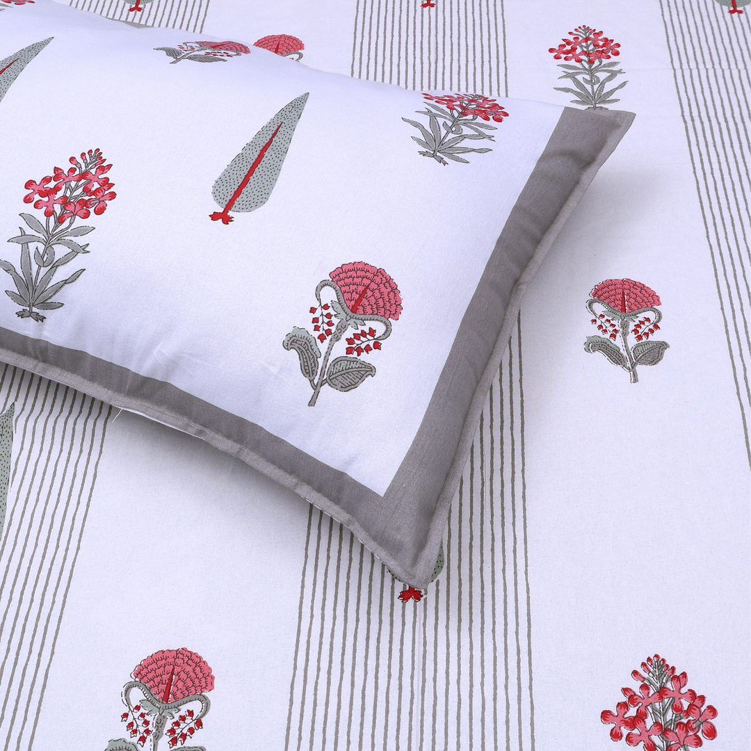 Palm Blossom Pure Cotton King Size Flat Bedsheet - 186 Tc Grey