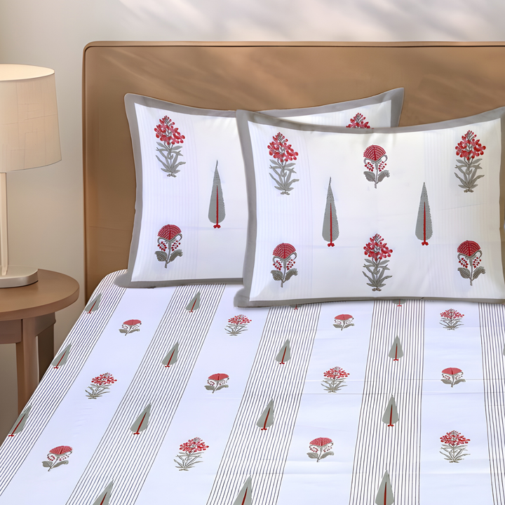 Palm Blossom Pure Cotton King Size Flat Bedsheet - 186 Tc Grey