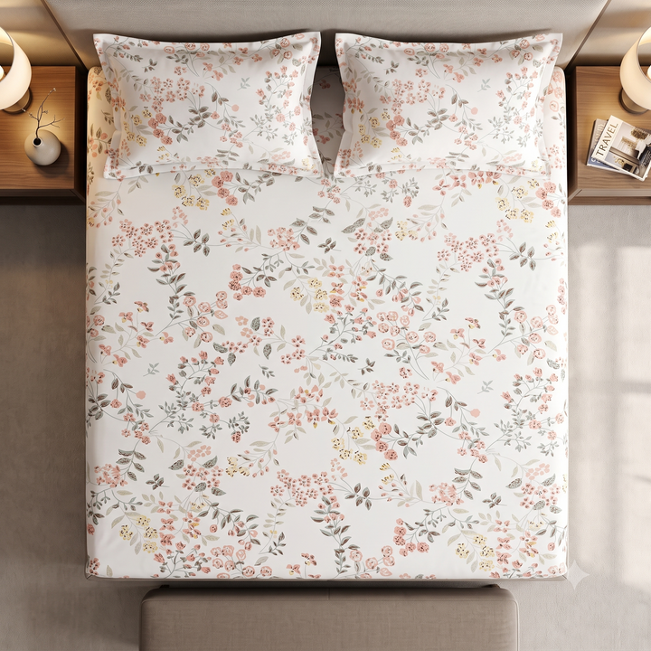 Guldasta 100% Cotton King Size Bedsheet, 300 TC (108" x 108" Peach)