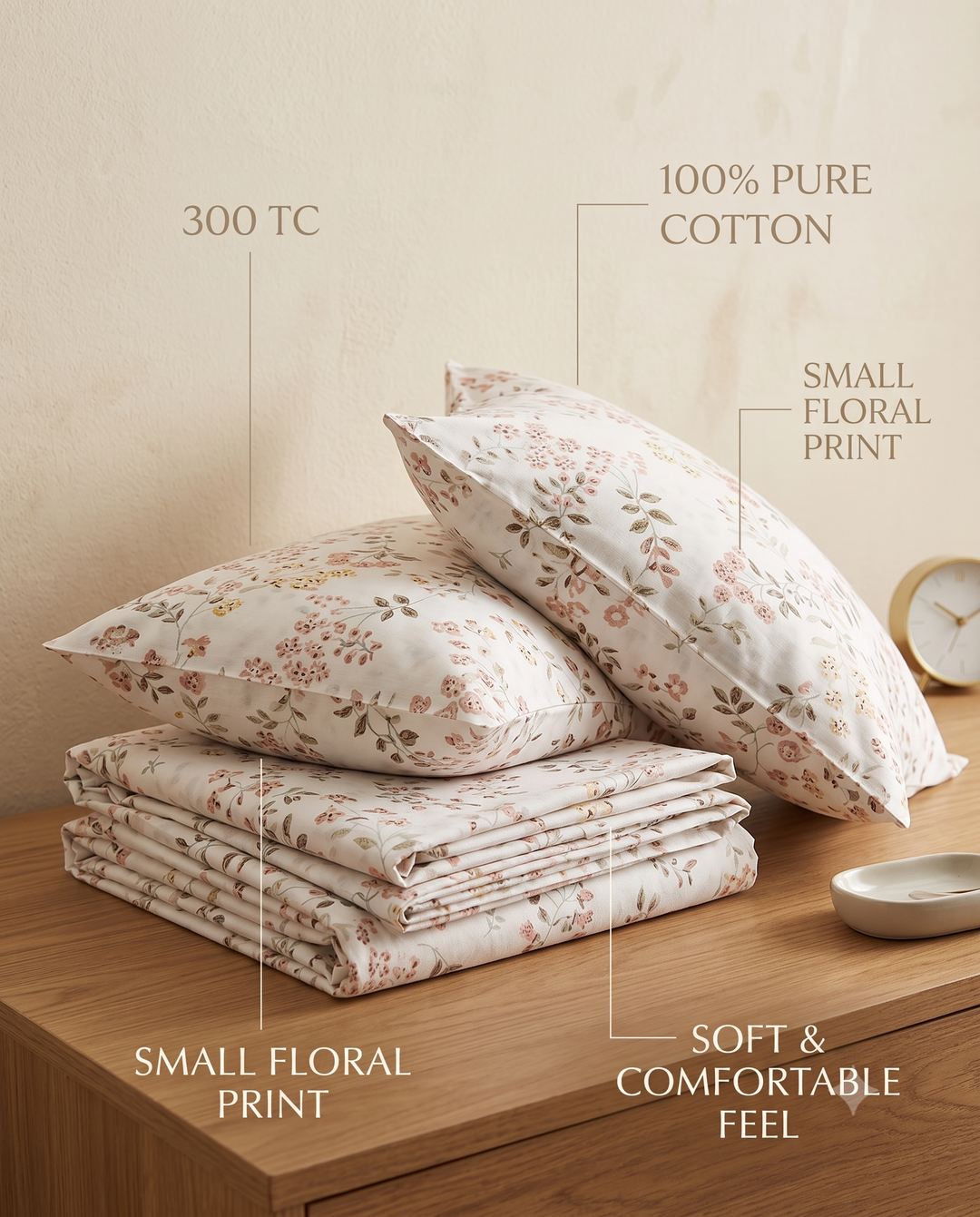 Guldasta 100% Cotton King Size Bedsheet, 300 TC (108" x 108" Peach)