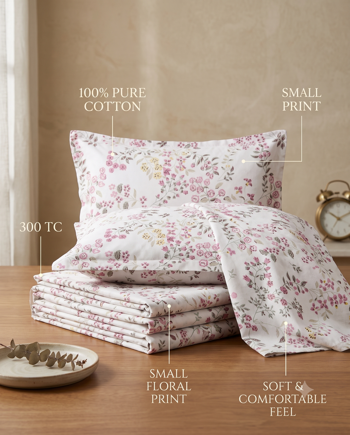 Guldasta 100% Cotton King Size Bedsheet, 300 TC (108" x 108" Pink)