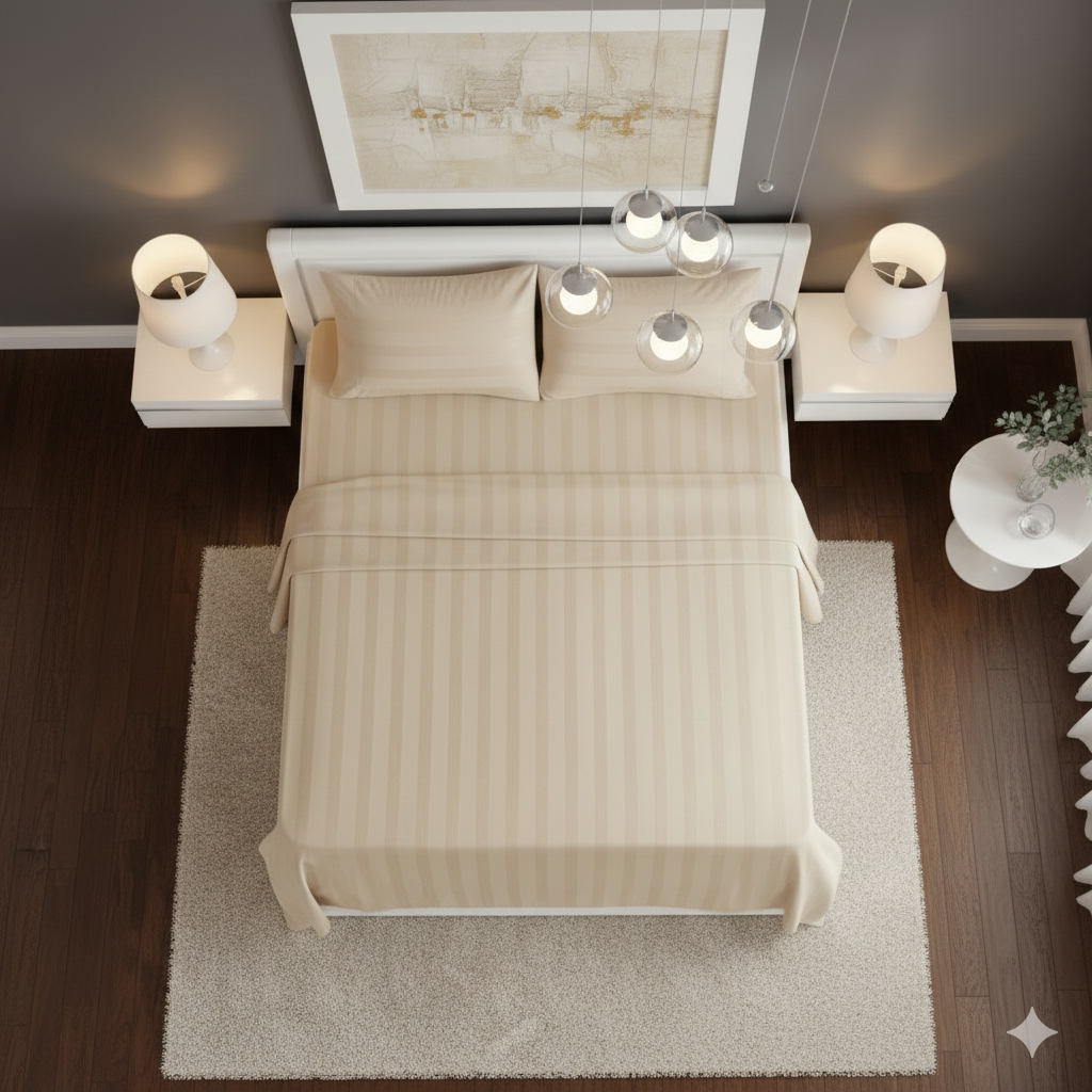 Self-Stripe Jacquard Pure Cotton King Size Bedsheet- 250 TC Khaki