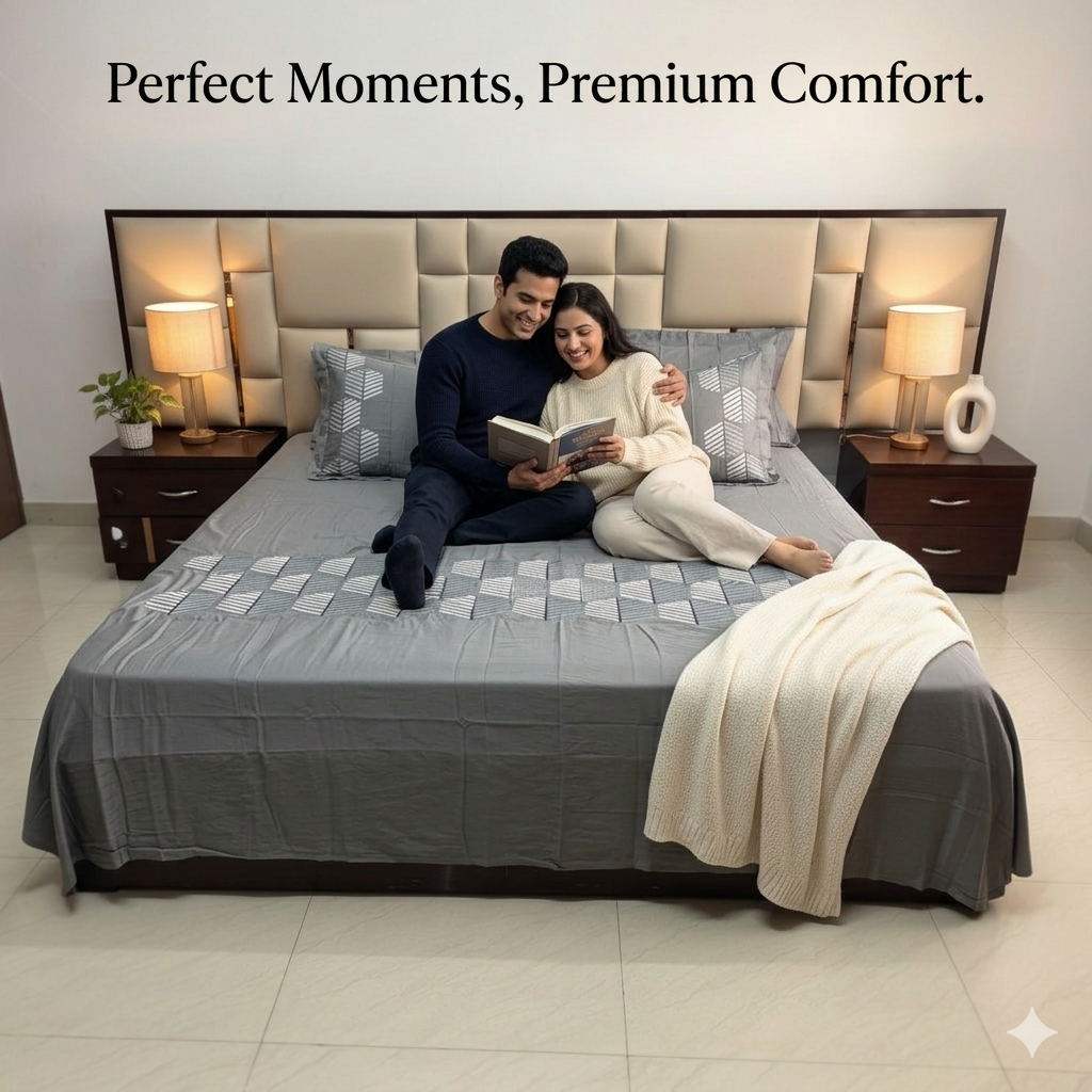 Heritage Weave Diamond 100% Cotton King Size Embroidered Bedsheet, 400 TC