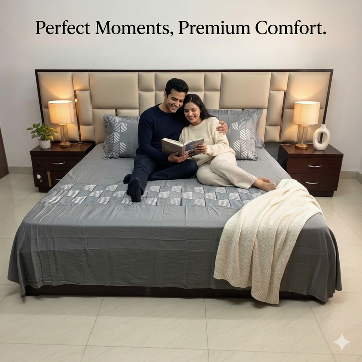 Heritage Weave Diamond 100% Cotton King Size Embroidered Bedsheet, 400 TC