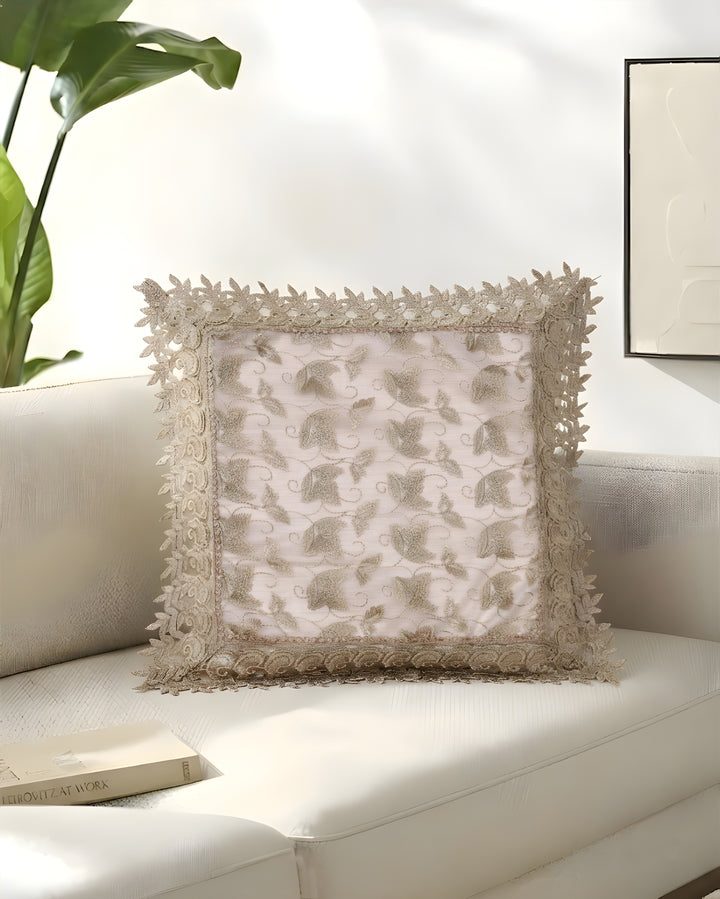 Leafy Love Tissue Lace Decorative Cushions Cover Golden