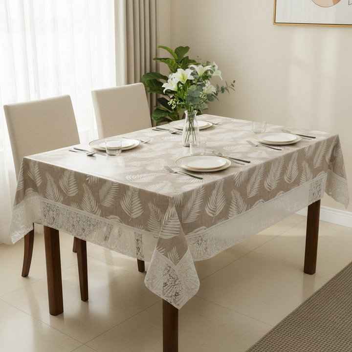 Premium Floral PVC Table Cover with White Border,  6-8 Seater (60x90 Inches)