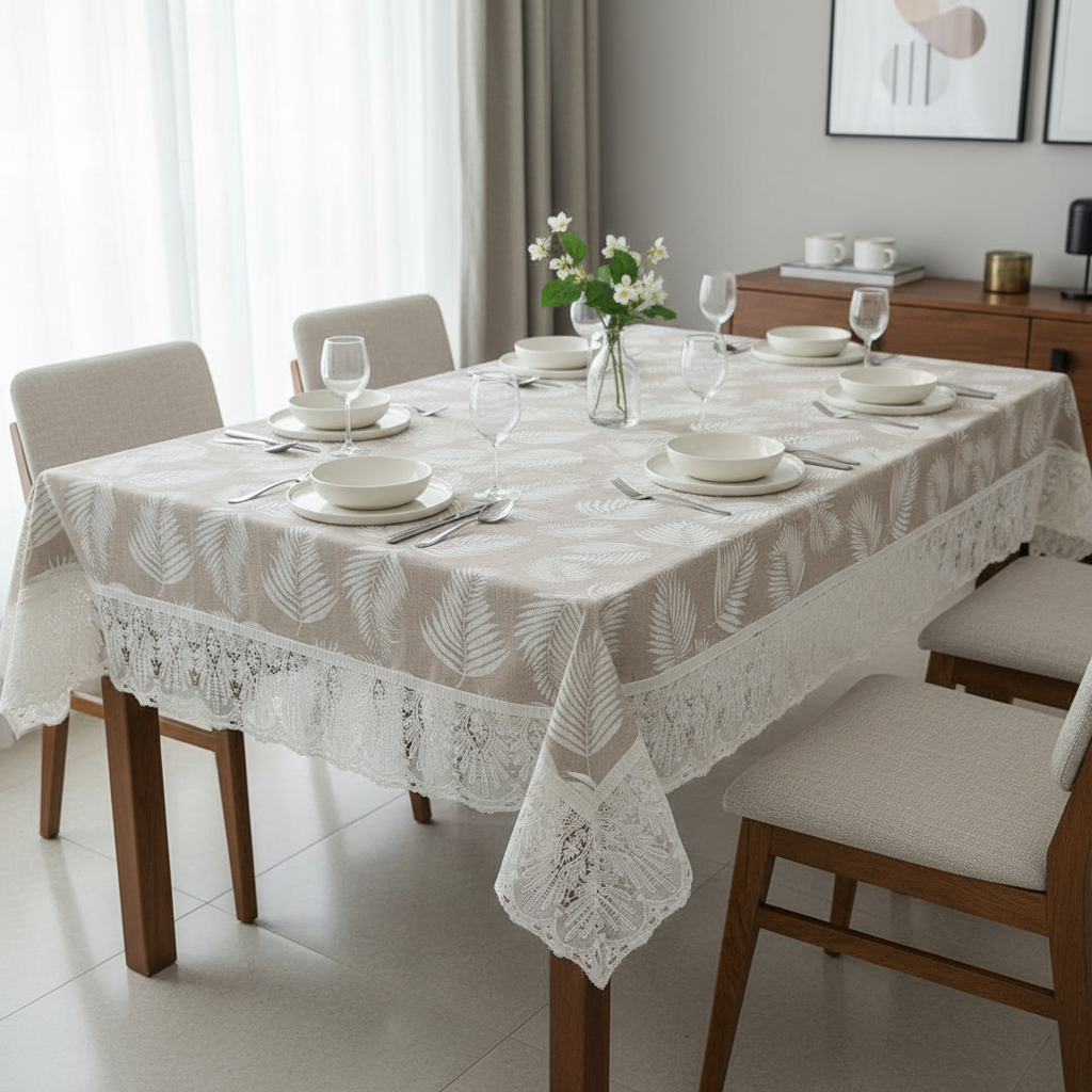 Premium Floral PVC Table Cover with White Border,  6-8 Seater (60x90 Inches)