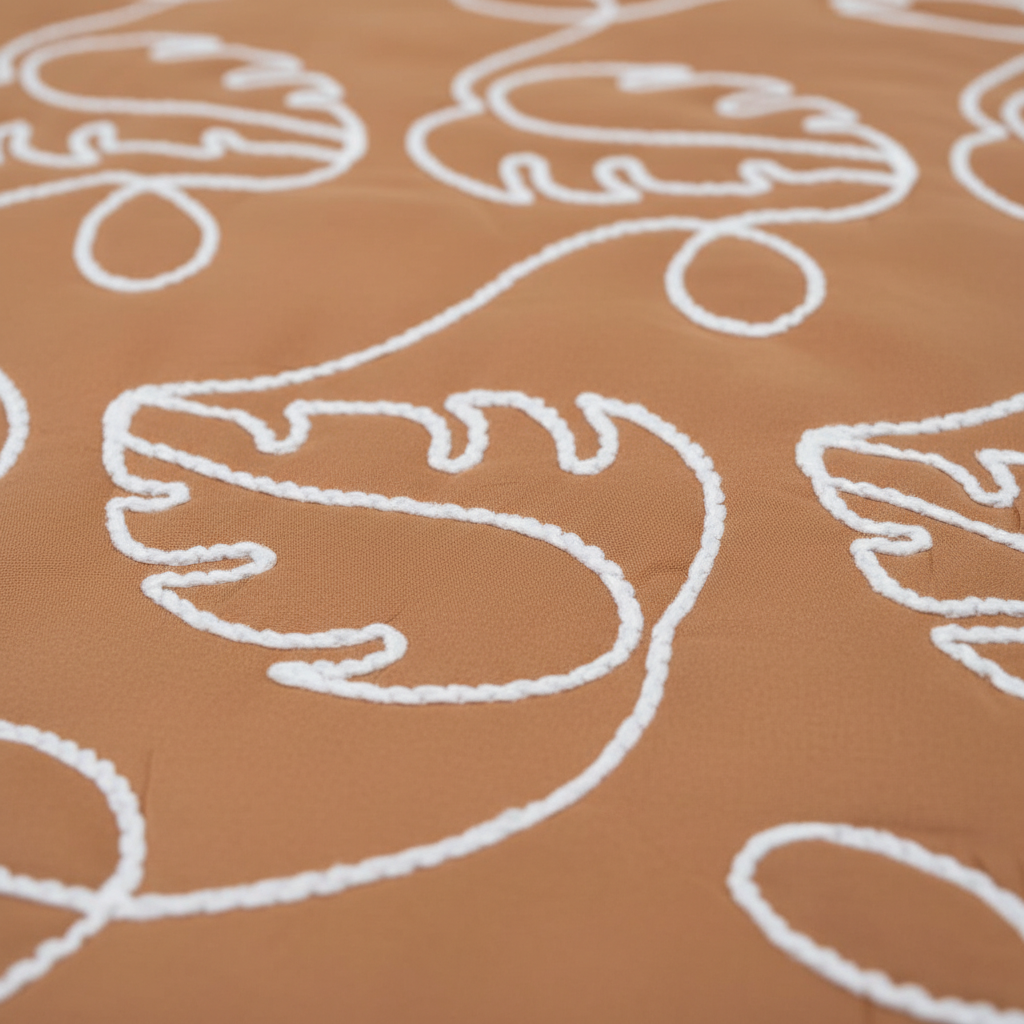 Terra Leaf Pure Cotton King Size Bedcover, Rust Brown