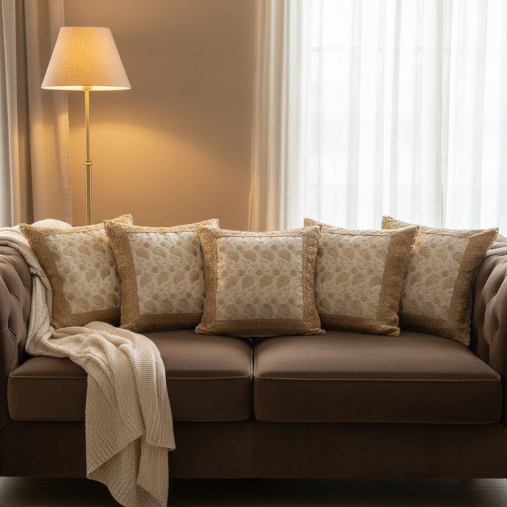 Leafy Love Tissue Lace Decorative Cushions Cover Gold Set of 5