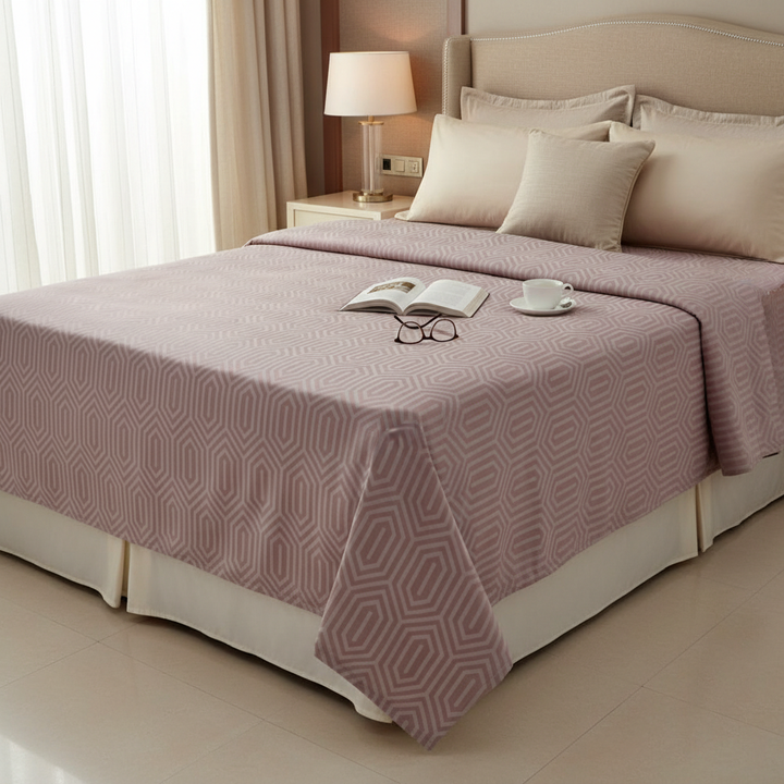 Royal Dhaaga Jacquard Pure Cotton King Size Bedsheet, 300 TC Pink
