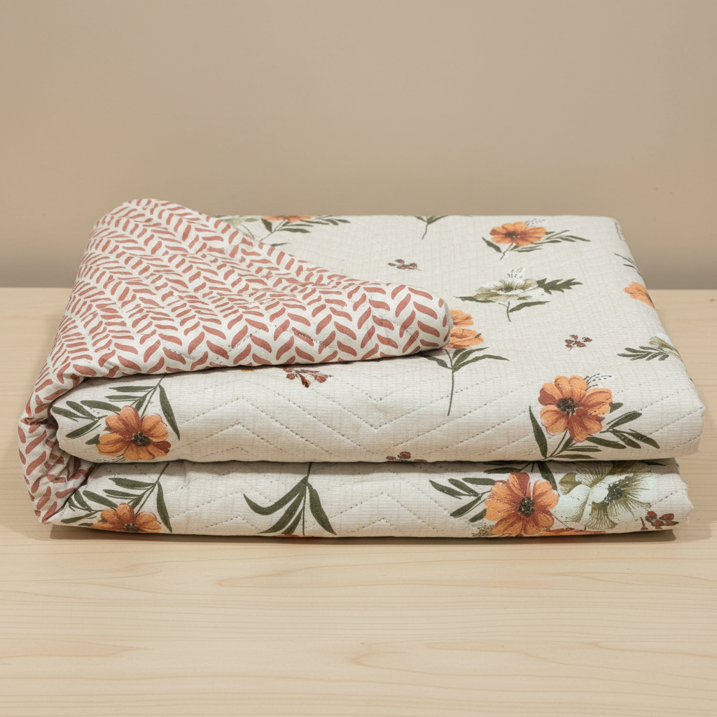 Premium 100% Cotton Phoolbahar Reversible Quilted King Size Bedsheet- 90 x 100 Inches