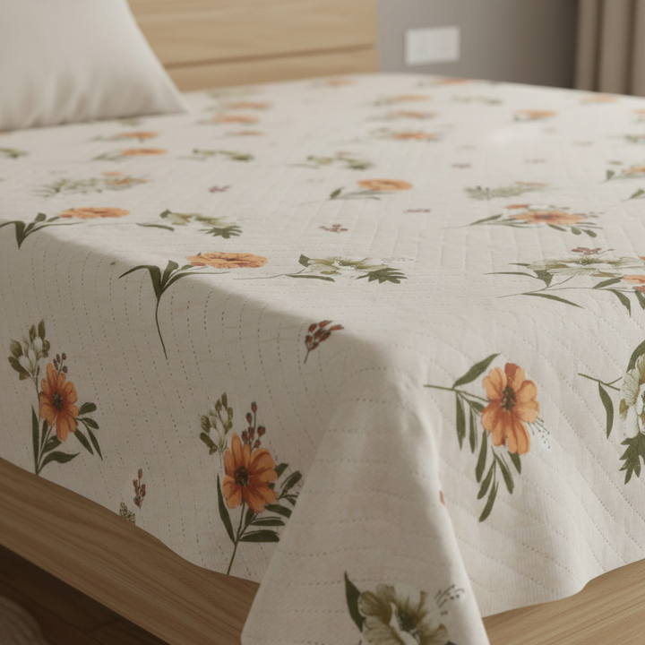 Premium 100% Cotton Phoolbahar Reversible Quilted King Size Bedsheet- 90 x 100 Inches