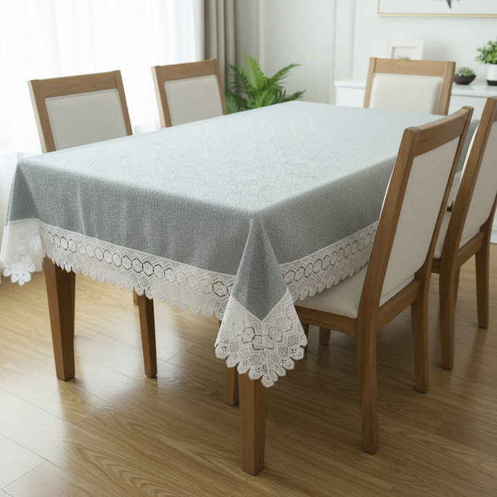 Luxury Floral Bindi Net Embroidery Tissue 6- 8 Seater Table Cloth | 60x90 | Grey