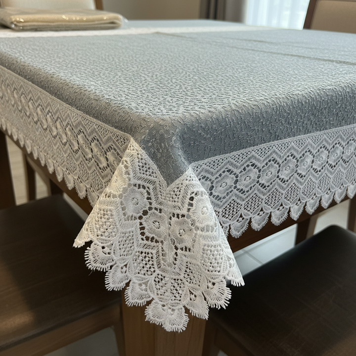 Luxury Floral Bindi Net Embroidery Tissue 6- 8 Seater Table Cloth | 60x90 | Grey