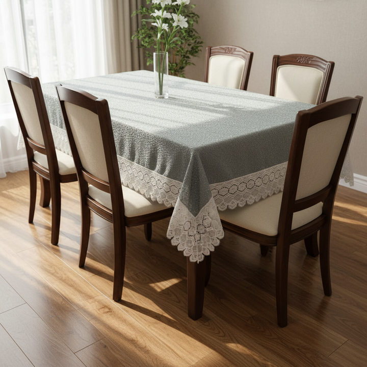 Luxury Floral Bindi Net Embroidery Tissue 6- 8 Seater Table Cloth | 60x90 | Grey