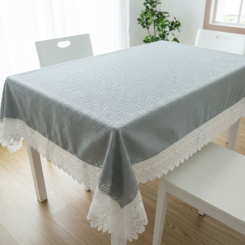 Luxury Floral Bindi Net Embroidery Tissue 6- 8 Seater Table Cloth | 60x90 | Grey