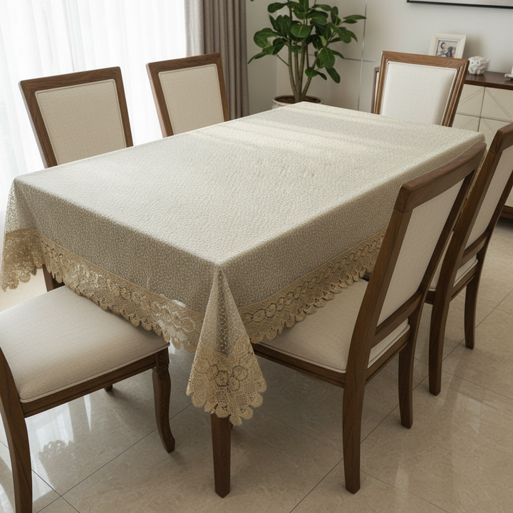 Luxury Floral Bindi Net Embroidery Tissue 6- 8 Seater Table Cloth | 60x90 | Golden