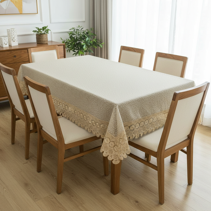 Luxury Floral Bindi Net Embroidery Tissue 6- 8 Seater Table Cloth | 60x90 | Golden