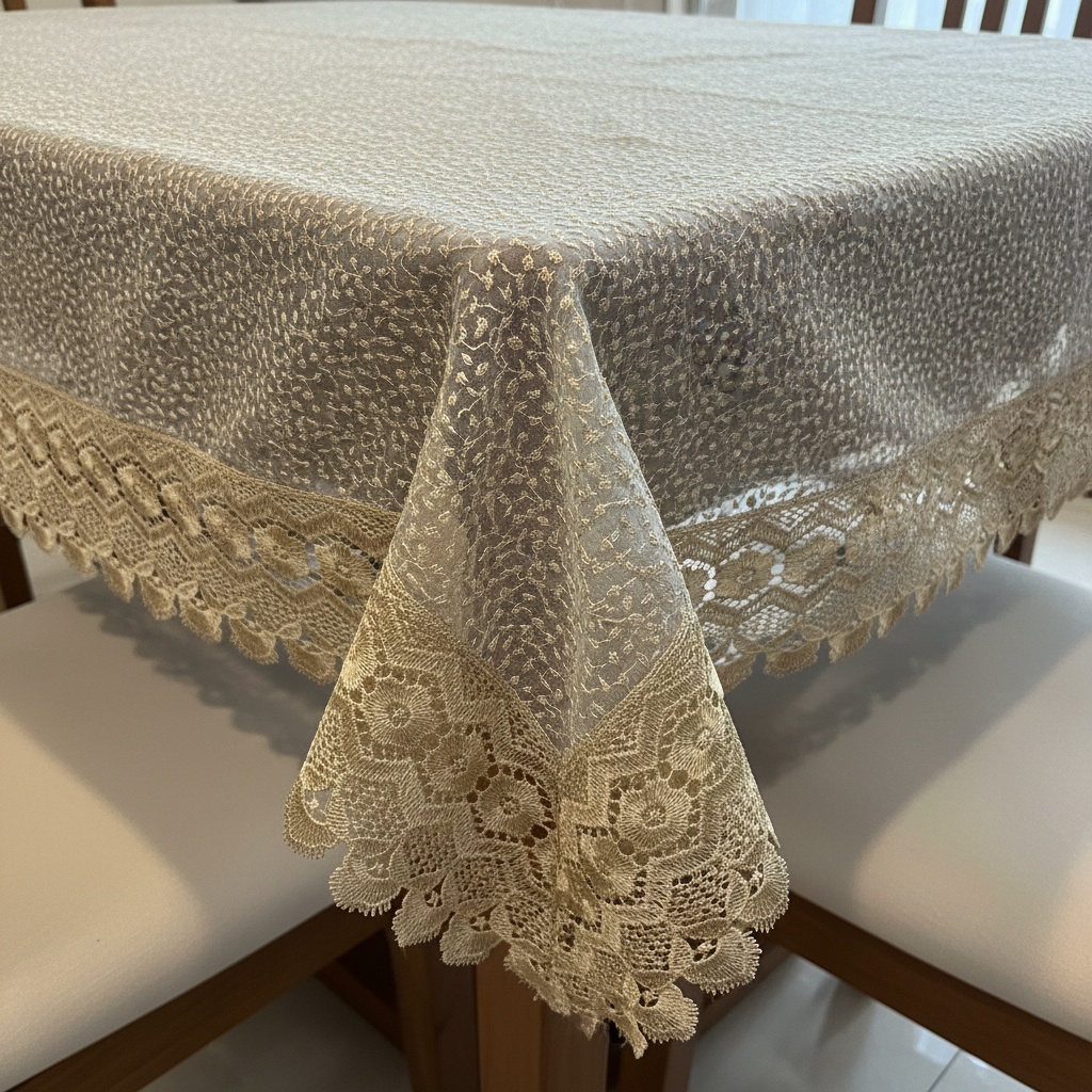 Luxury Floral Bindi Net Embroidery Tissue 6- 8 Seater Table Cloth | 60x90 | Golden