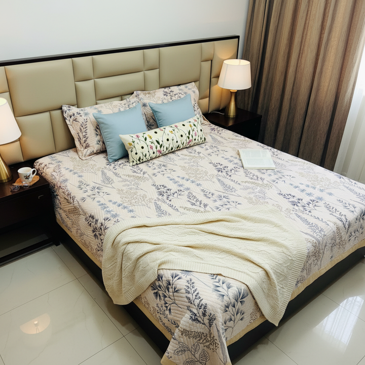 Premium 100% Cotton Aroma Reversible Quilted King Size Bedsheet- 90 x 100 Inches