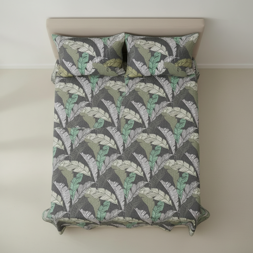 Premium 100% Cotton Leafy Bloom Reversible Quilted King Size Bedsheet- 90 x 100 Inches