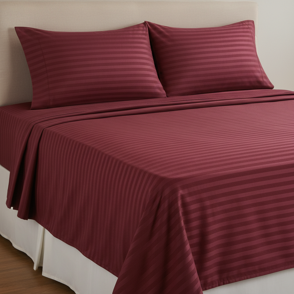 Self-Stripe Jacquard Pure Cotton King Size Bedsheet –  250 TC Dark Wine