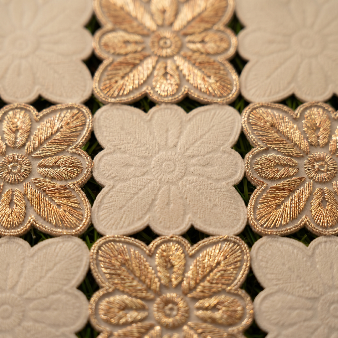Luxury Floral PVC Table Runner | Premium Cut out Design | 16 x 72 Inches - Gold & White