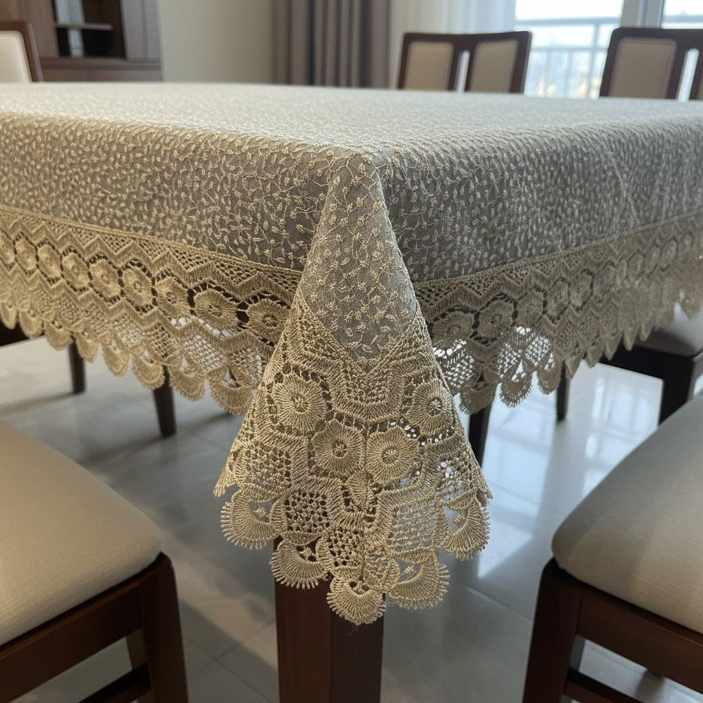 Luxury Floral Bindi Net Embroidery Tissue 4 Seater Table Cloth | 40 x 60 INCH | Golden