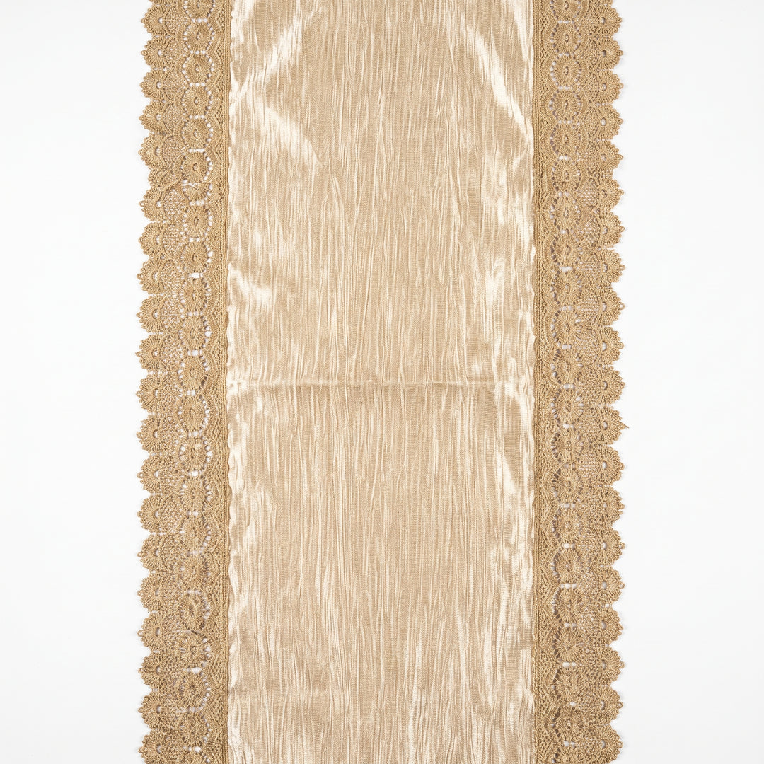 Floral Embroidery Premium Linen Cotton Dinning Table Runner, 16 × 72 inch - Beige with Golden Embroidery