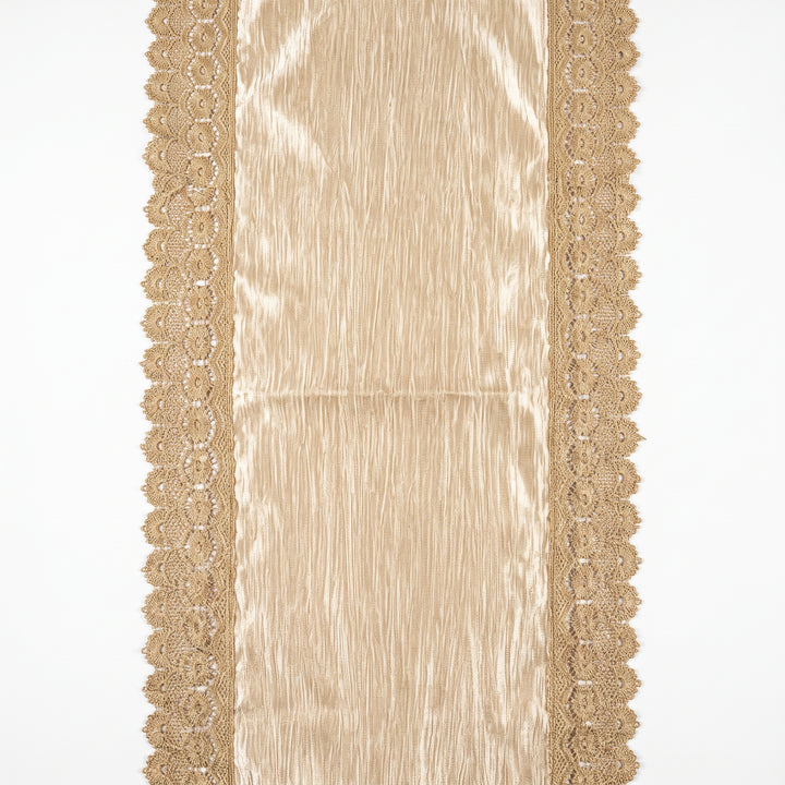 Floral Embroidery Premium Linen Cotton Dinning Table Runner, 16 × 72 inch - Beige with Golden Embroidery