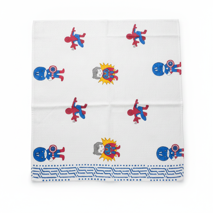 Kids 100% Cotton Waffle Bath Towel - Superhero Hand Block Print (30 x 60 Inches)