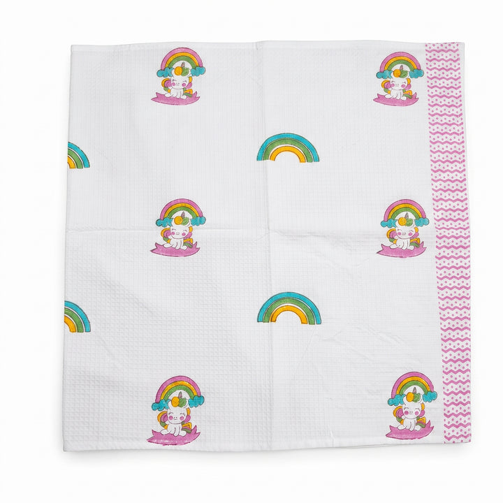Kids Pure Cotton Waffle Bath Towel - Unicorn & Rainbow Design- (30 x 60 inch)