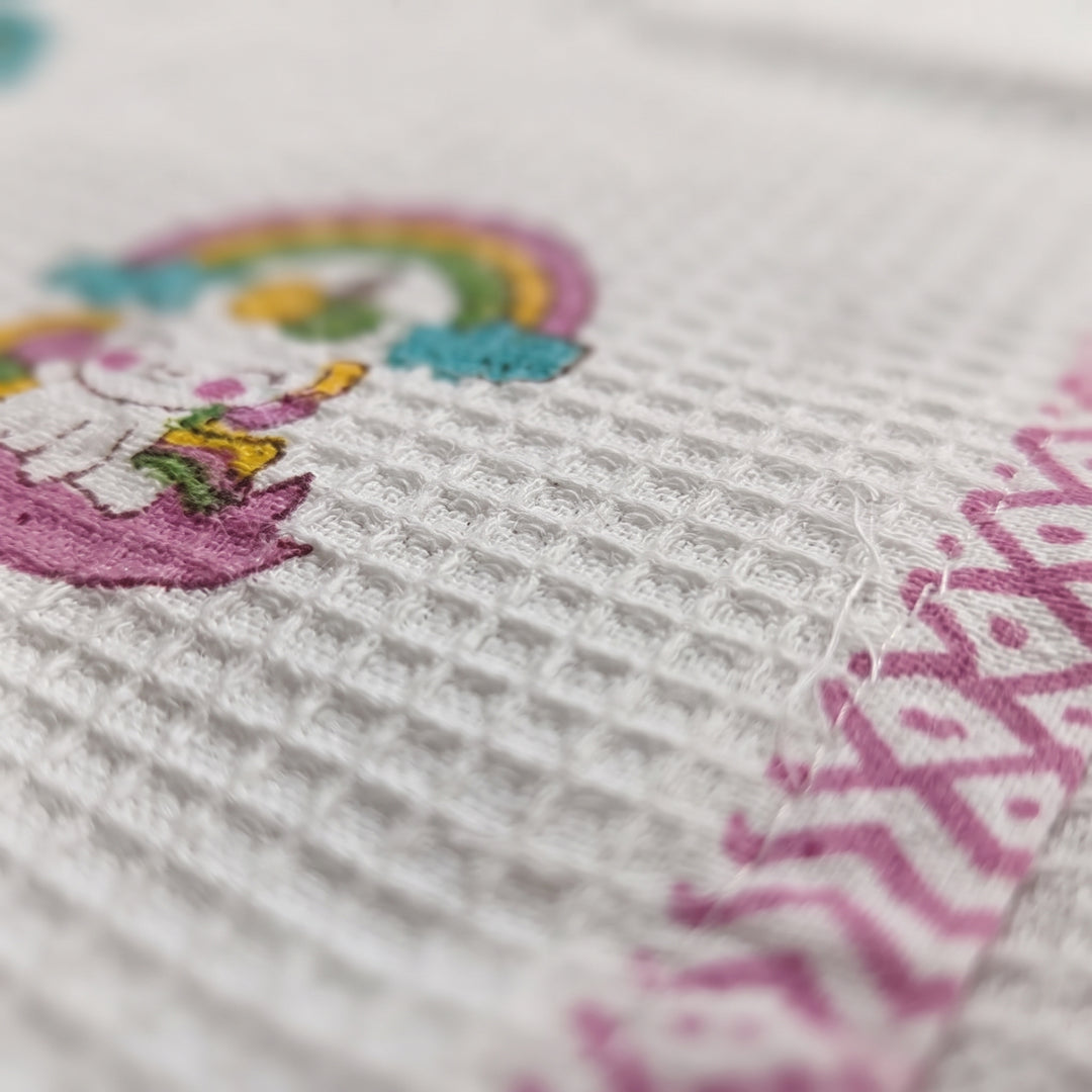 Kids Pure Cotton Waffle Bath Towel - Unicorn & Rainbow Design- (30 x 60 inch)