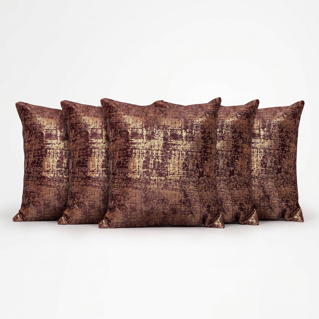 Textured Stripes Suede Cushion Covers, Set of 5, Brown Golden