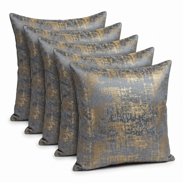 Textured Stripes Suede Cushion Covers, Set of 5, Grey Silver