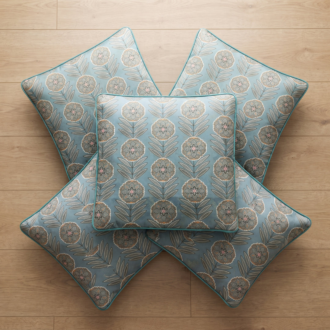 Elegant Floral Premium Digital Printed Cushion Covers - Pack of 5- Sea Green