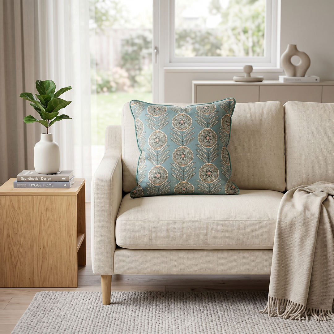 Elegant Floral Premium Digital Printed Cushion Covers - Pack of 5- Sea Green