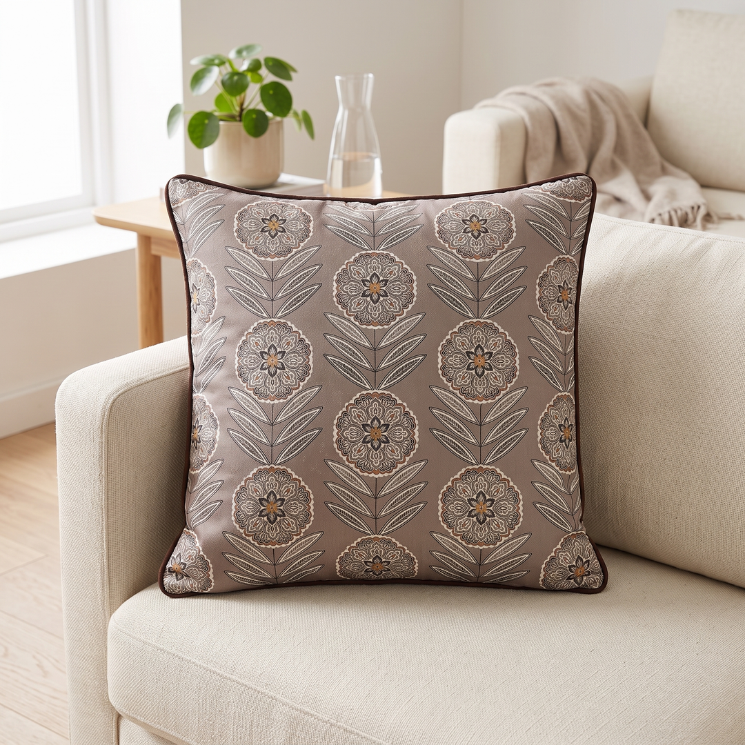 Elegant Floral Premium Digital Printed Cushion Covers - Pack of 5- Brown