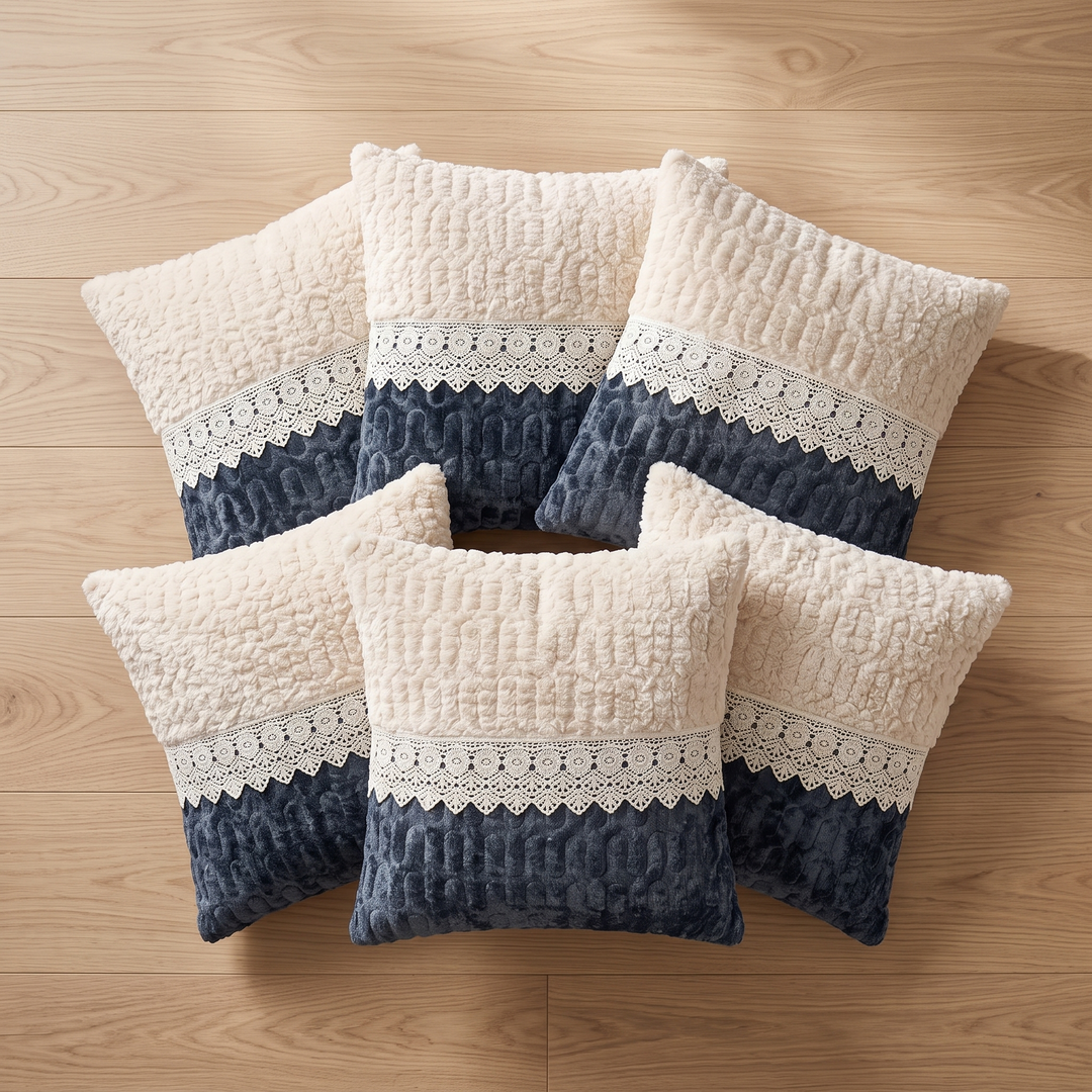 Quilted Cotton Cushion Covers, Set of 5, Dark Blue & White