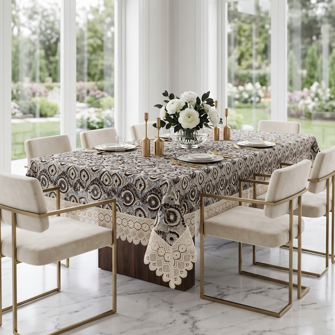 Luxury Royal Paisley Tissue Embroidered 6- 8 Seater Table Cloth | 60 x 90 Inch