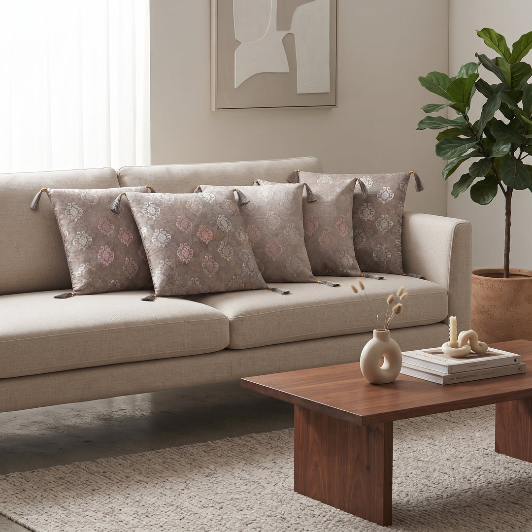 Royal Textured Premium Digital Printed Cushion Covers - Pack of 5- Brown
