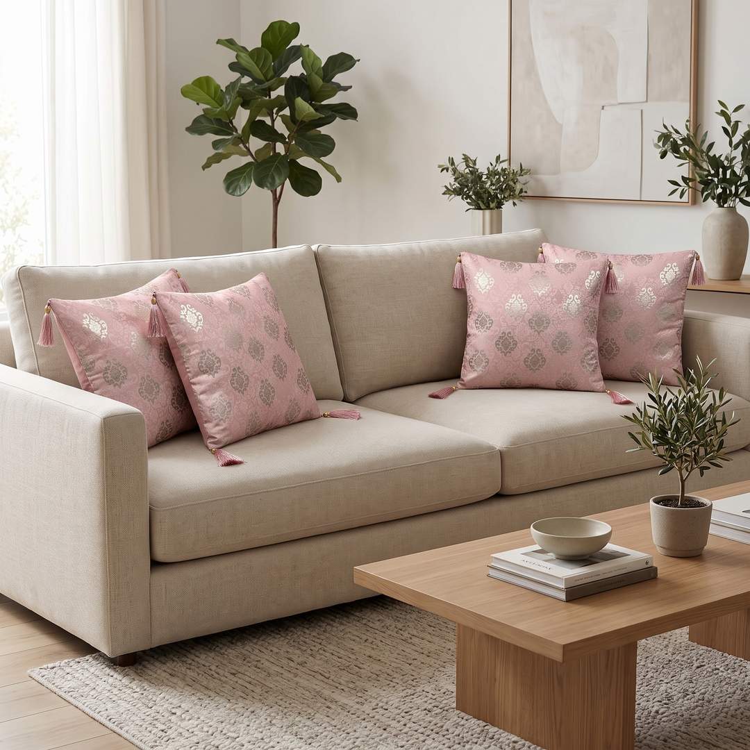 Royal Textured Premium Digital Printed Cushion Covers - Pack of 5- Pink