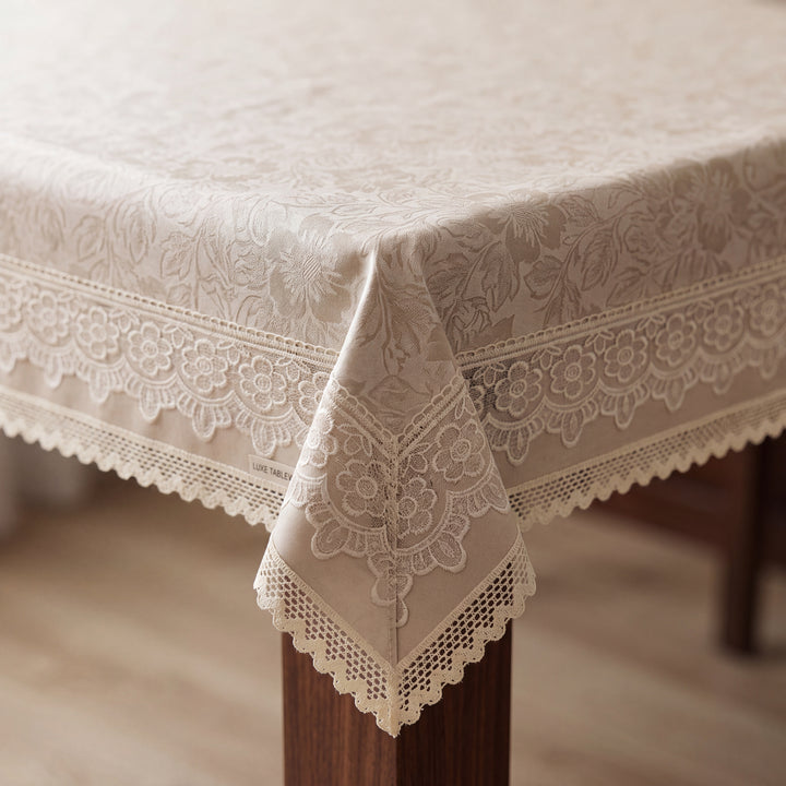 Premium Floral PVC Table Cover with Lace Border,  6-8 Seater (60x90 Inches)