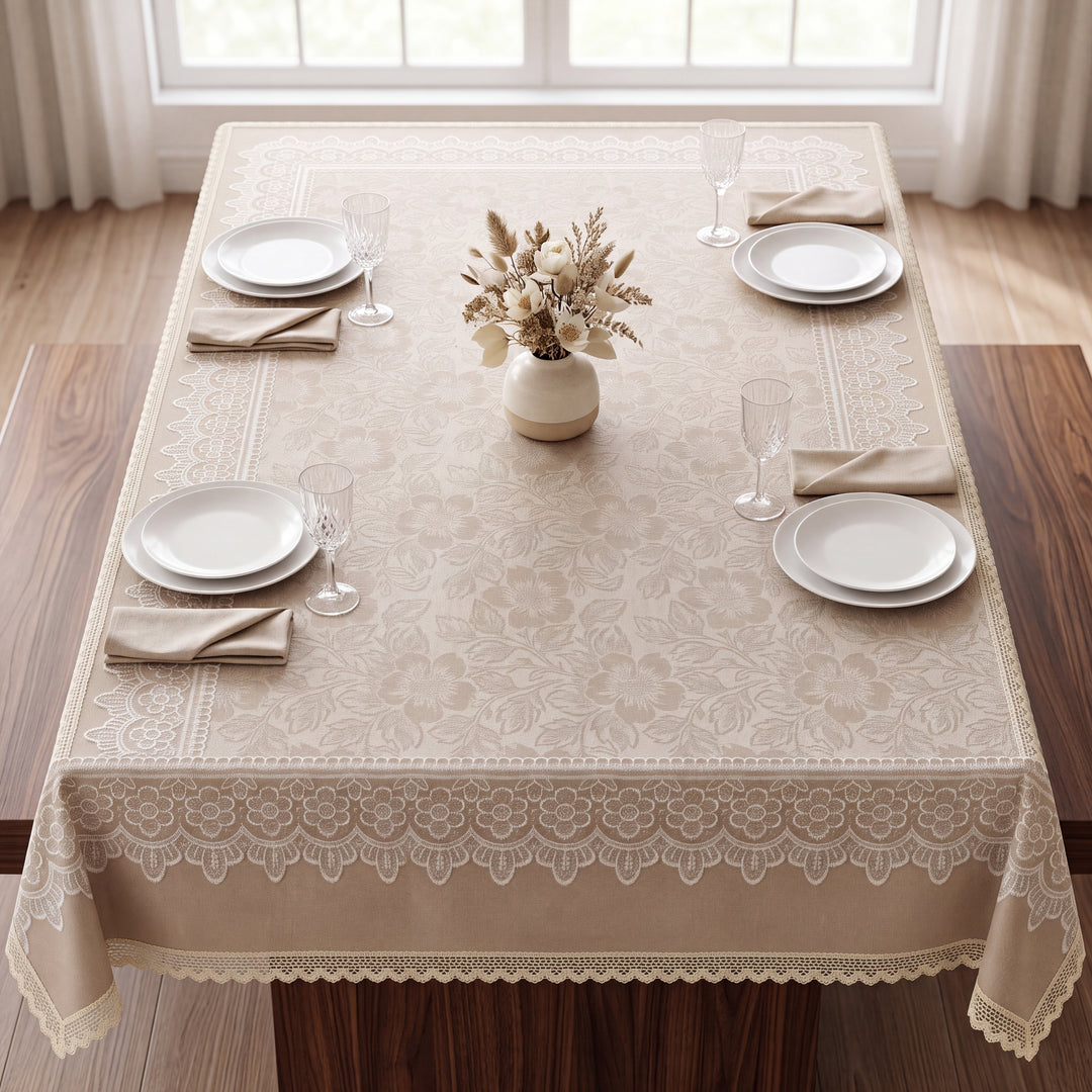Premium Floral PVC Table Cover with Lace Border,  6-8 Seater (60x90 Inches)