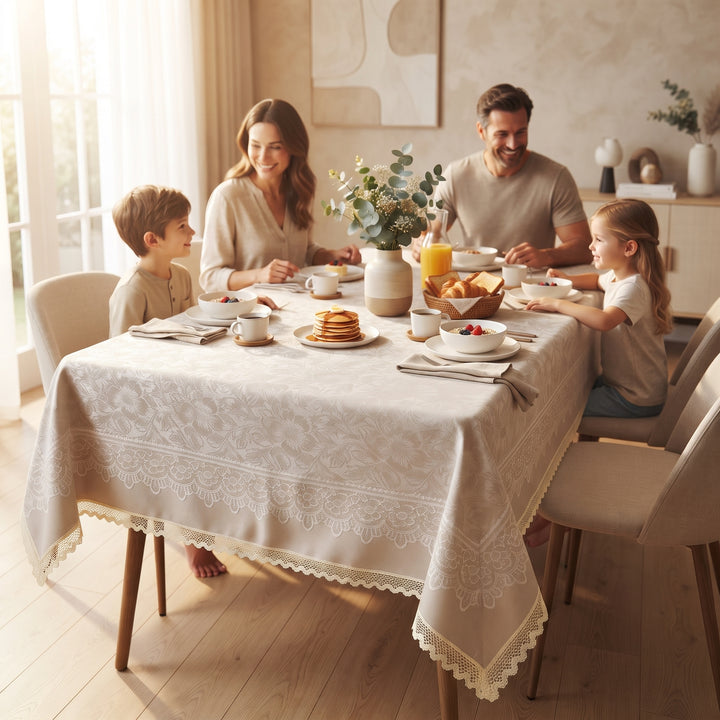 Premium Floral PVC Table Cover with Lace Border,  6-8 Seater (60x90 Inches)